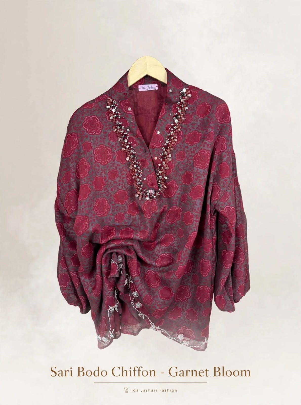 Sari Bodo Chiffon - Garnet Bloom - Gambar 3