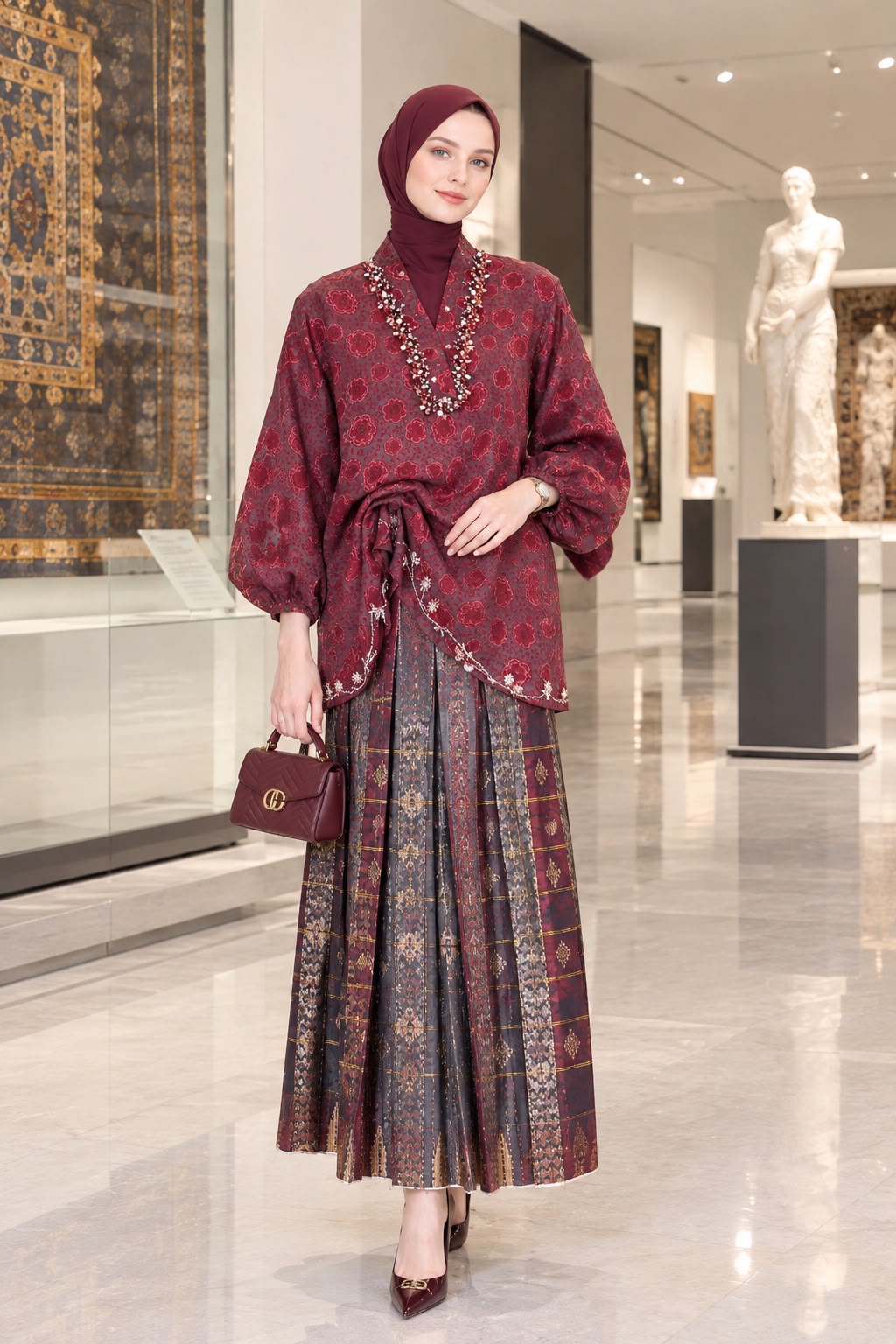 Sari Bodo Chiffon - Garnet Bloom